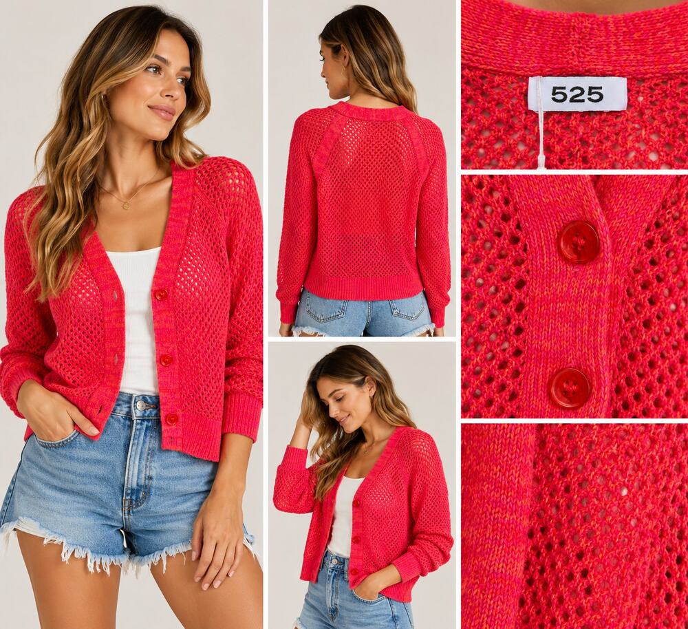 525 Hibiscus Multi Open Knit Button Cardigan Women’s XS-XL OS NWT